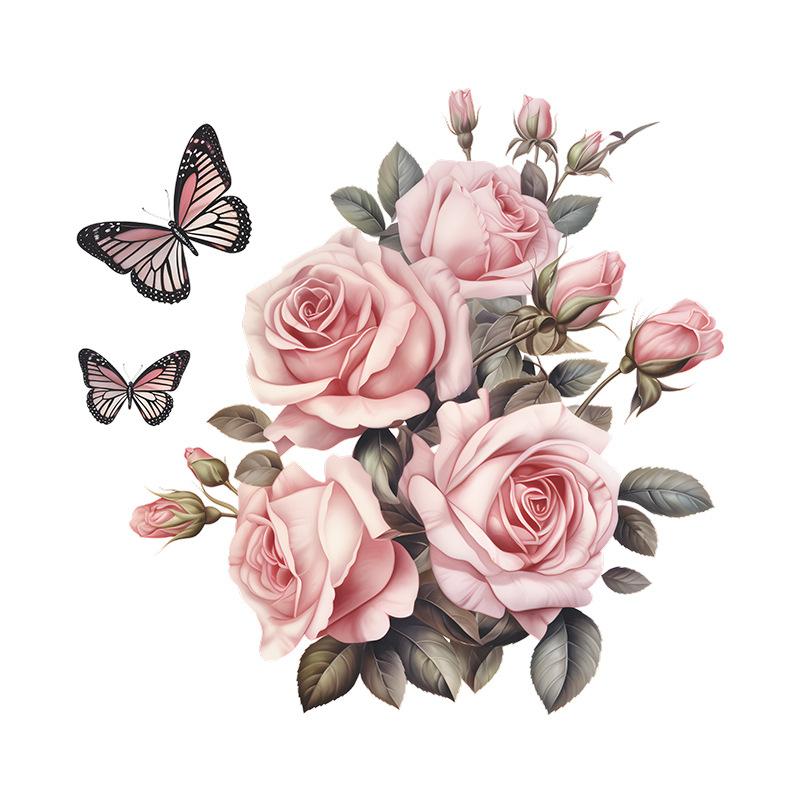 Romantická růže Butterfly Ložnice Veranda Beautify Dekorativní samolepky na zeď Samolepící