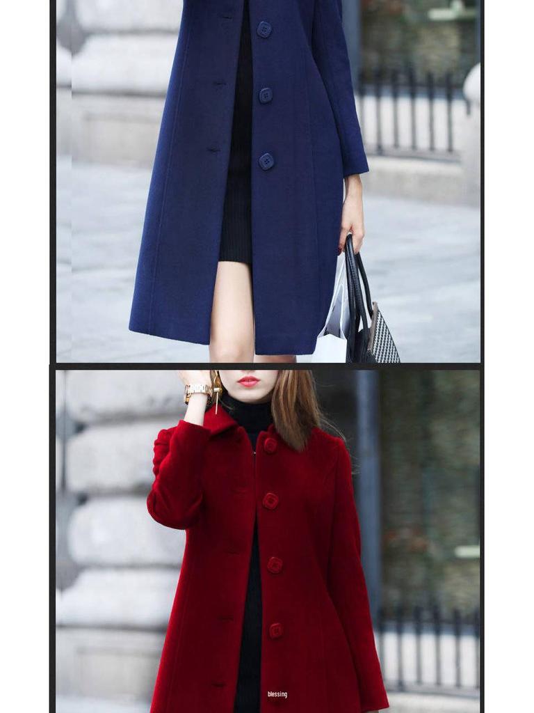 Women's British-Style Slim Fit Woolen Coat, Medium Length