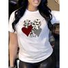 European Size Heart& Love Print Summer T-shirt, Versatile Short Sleeve Crew Neck Top, Women's Clothing