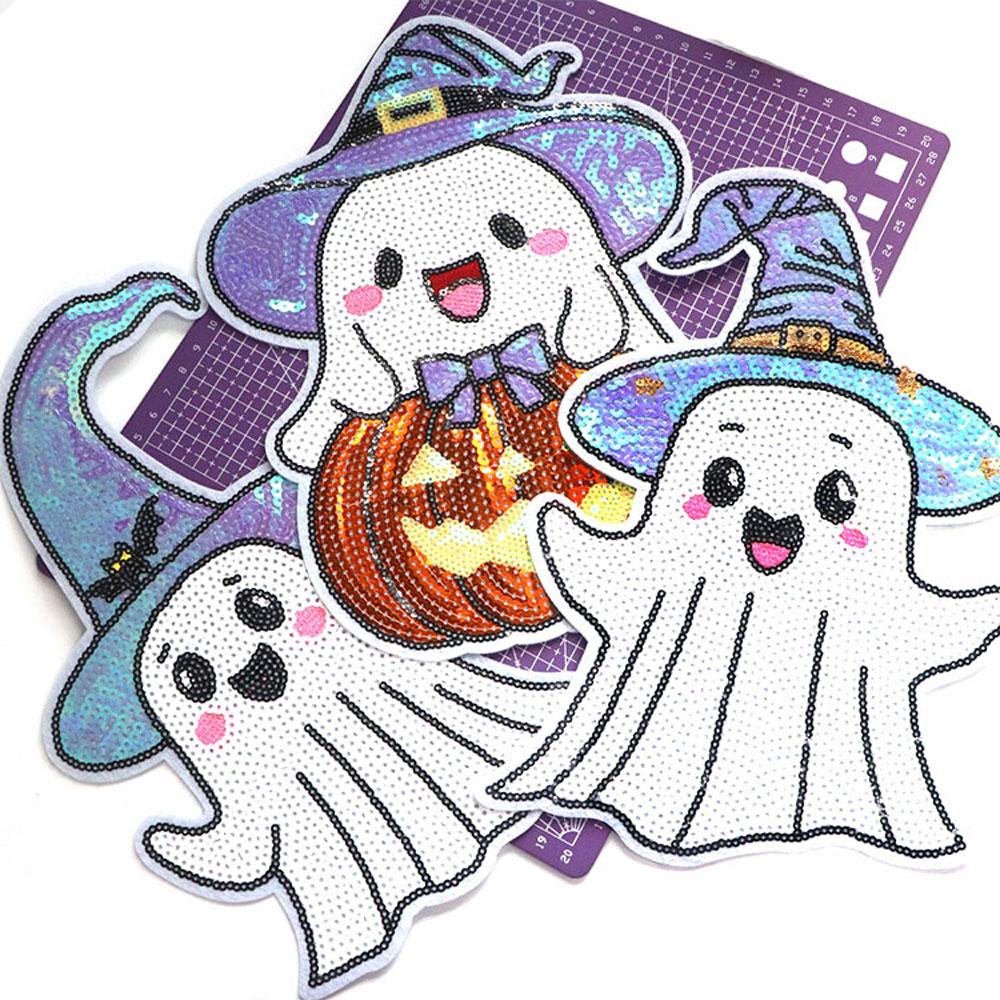 1pcs Sequin Halloween Ghost Embroidered Patches For Clothing Iron On Patches For Clothes DIY Fusible Patch