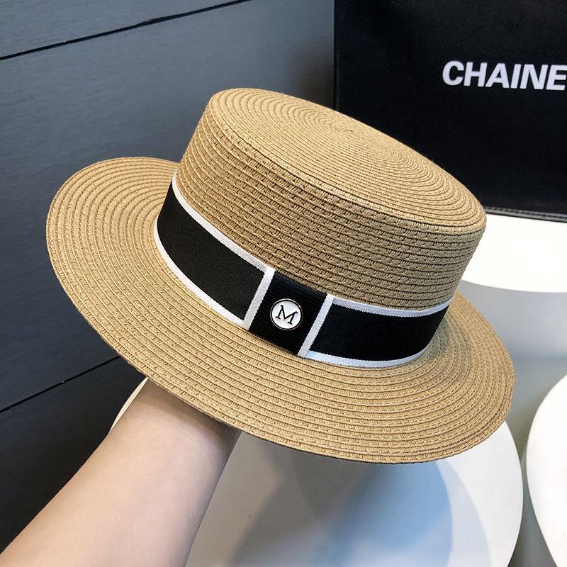 French Retro Top Hat Women's Summer Seaside Casual Flat Top M Standard Hat Showing Face Small Sunshade Sunscreen Sun Hat