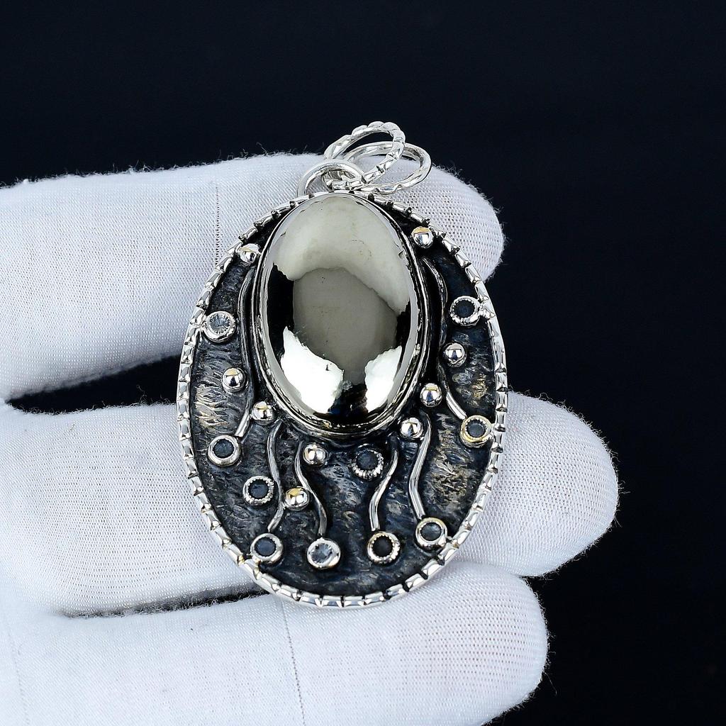 Złoty wisiorek z pirytu, biżuteria ręcznie robiona ze srebra próby 925, złoty wisiorek z pirytu, biżuteria na imprezę dla kobiet, prezent urodzinowy