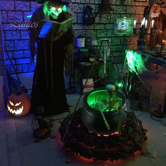 Größe Halloween-Deko Für Draußen: Hexenkessel Mit Stativ, Nebler & Skelett – Grusel-Set Für Garten, Hof & Veranda