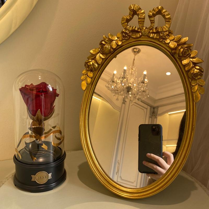 Vintage Baroque Wall-Mounted Mirror for Bedroom Artistic Elegant Home Decoration Environmentally Gold Large Stand Desktop Mirror