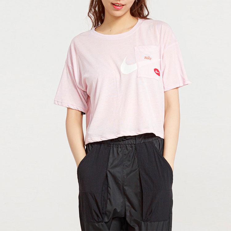 Nike Crop Tops Women's Pink Crew Neck Moderate CJ3481-699