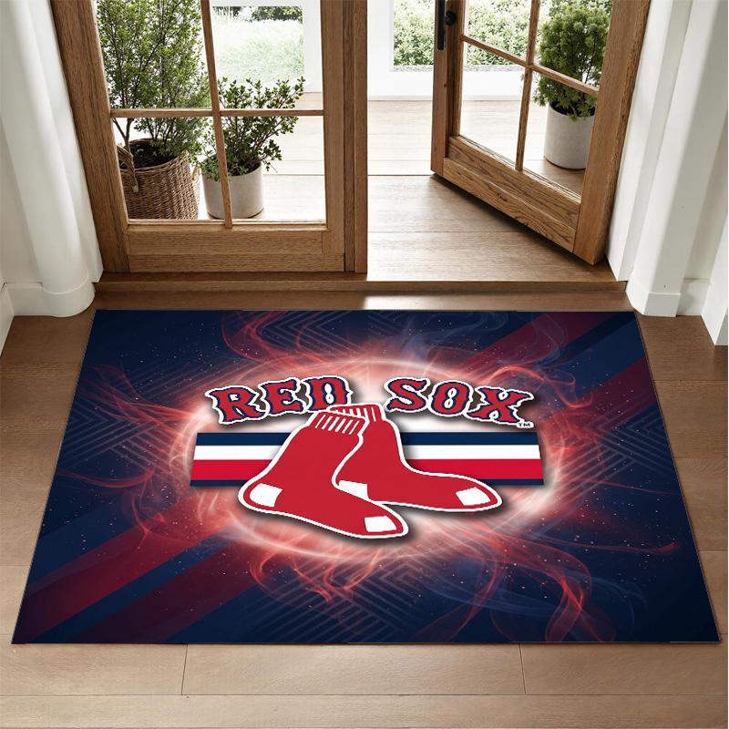 Boston Red Sox Design Crystal Velvet Rug Soft Decorative Mat for Bedroom Entrance