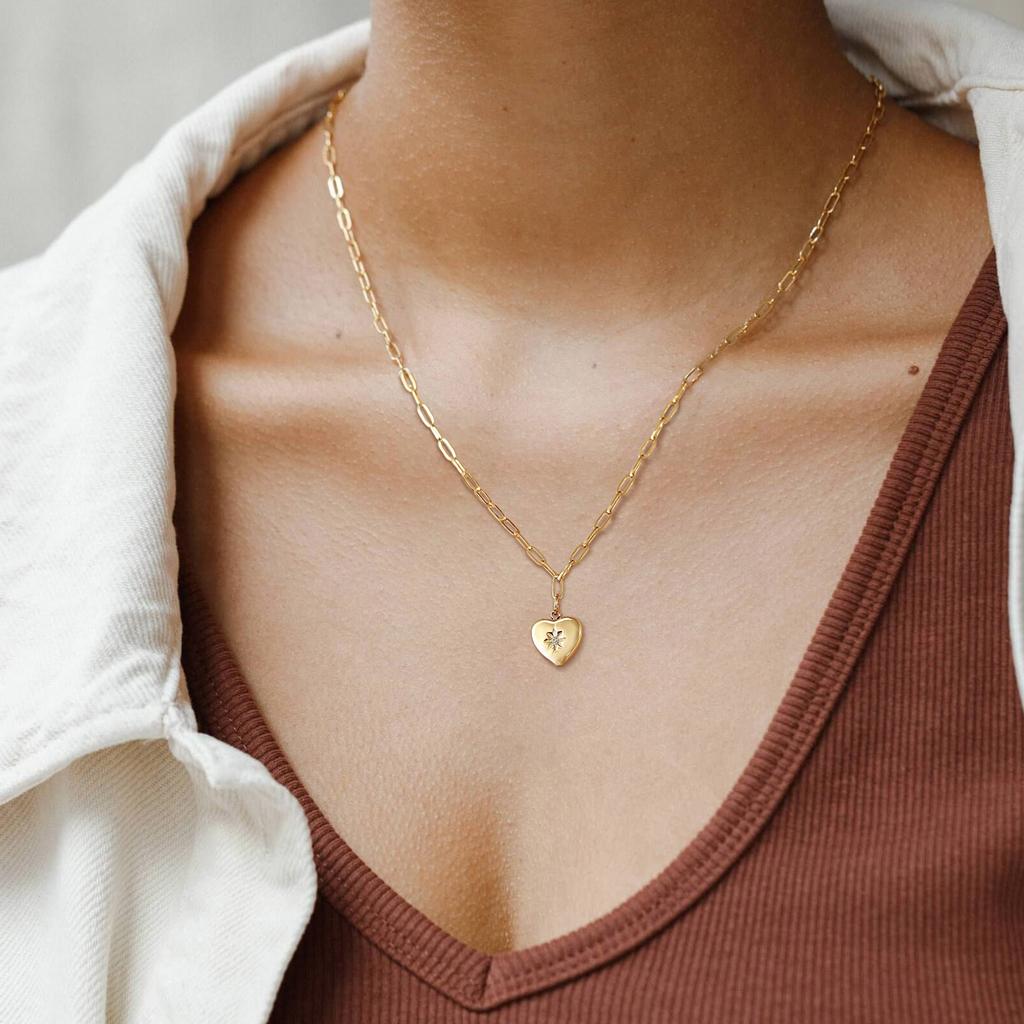 Fashion Love Heart Pendant Necklace for Women, Layering Necklaces Stainless Steel Minimalist Jewelry Free Nickel