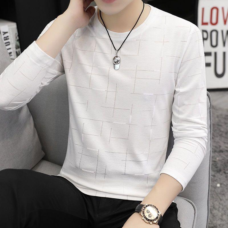 Mens Casual Geometric Print Long Sleeve Round Neck T Shirt