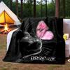 Black Cat And Butterfly Customize Your Name Outdoor Blanket Comfortable Soft Lightweight Perfect For Travel Camping Picnics Sofa Office Bed Living