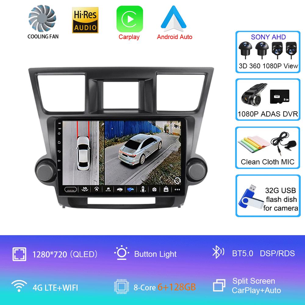 Android 14 Car Radio For Toyota Highlander 2 XU40 2007 - 2013 Multimedia Video Player Navigation GPS Carplay Android Auto 5G WIF