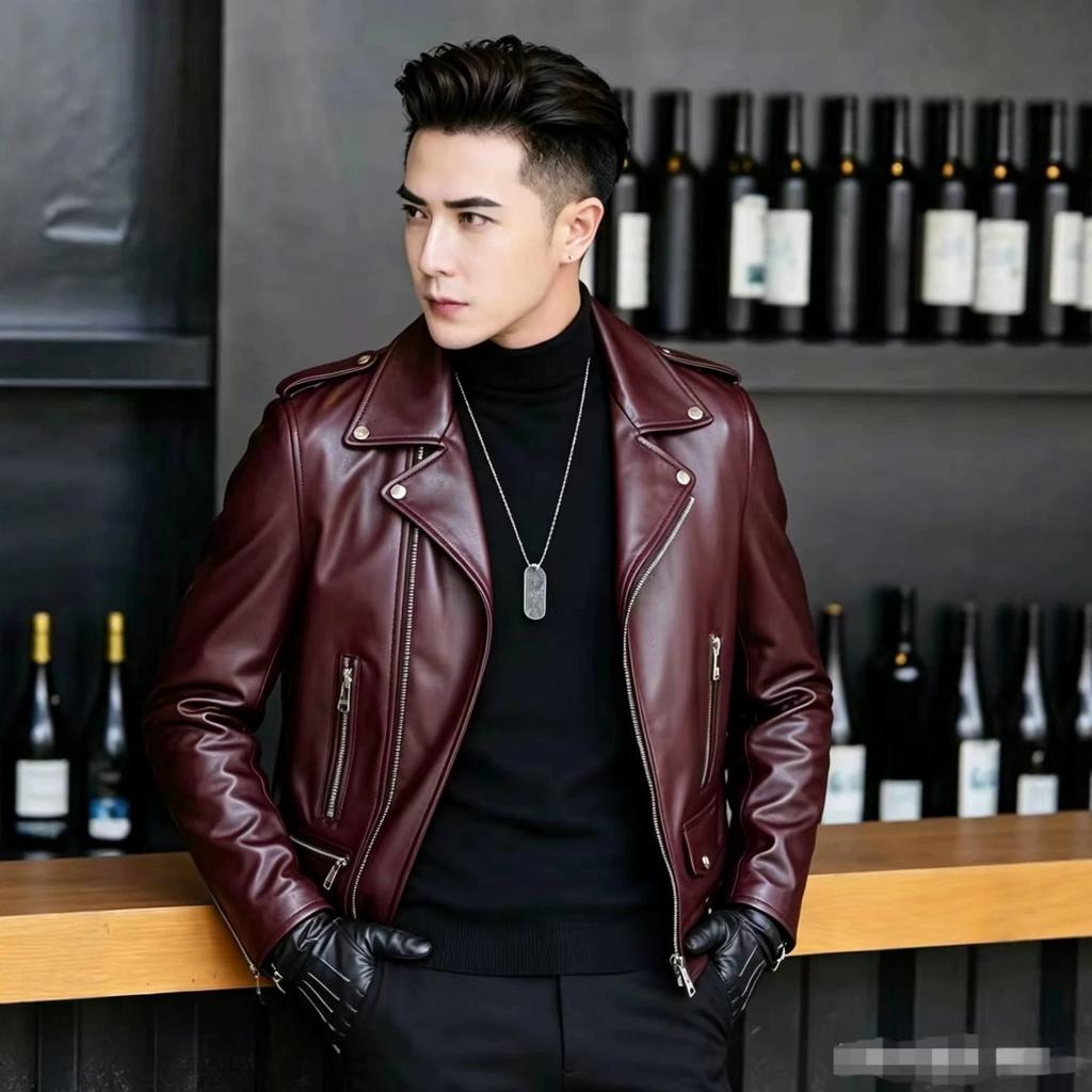 Autumn and winter men's leather jacket locomotive clothing handsome sheepskin new leather jacket European and American large size coat