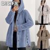 DICIFY ג'קטים ומעילים עם קפוצ'ון עם שרוולים ארוכים של נשים וינטג' סתיו חורף הדפס בצבע אחיד