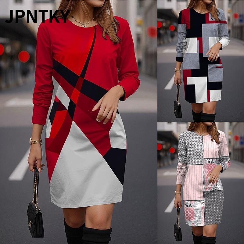 JPNTKY Fashion Autumn Winter Long Sleeve O-Neck Casual Dresses