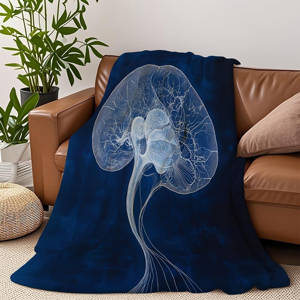 1pc Detailed Brain Anatomy Blue Artwork Blanket - Soft Flannel, Quick-Dry & Durable, Perfect Gift for Holidays, Birthdays, Chris