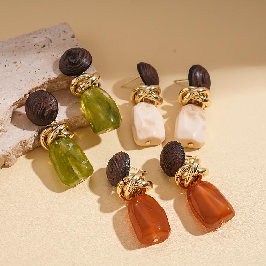 DIGADAGU Metal Wrap Resin Irregular Dangle Earrings New Simple Vintage Earrings Women Daily Zircon Accessories