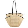 Straw Woven Shoulder Bag with Multiple Pockets Zipper Closure Handmade Braided Vacation Leisure Handbag