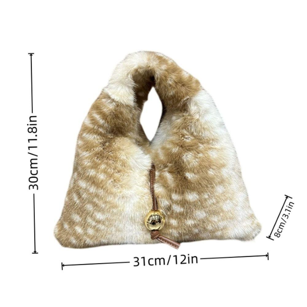 New Fluffy Deer Pattern Shoulder Bag Soft Faux Fur Bag Versatile Crossbody Bag Winter Autumn