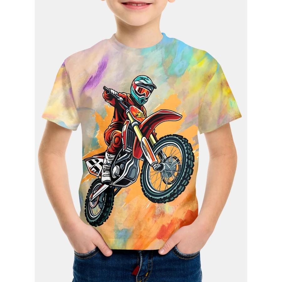 2024 Summer Kids Clothing Motorcycle Children's T-Shirt 3d Printing Short Sleeve Boys Girls Loose Tops Streetwear 2 To 8 Years