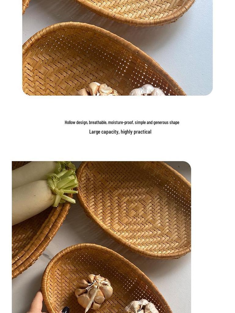 Smoked Bamboo Oval and Round Basket Set: Storage, Sieving, Winnowing, and Fruit or Bun Presentation