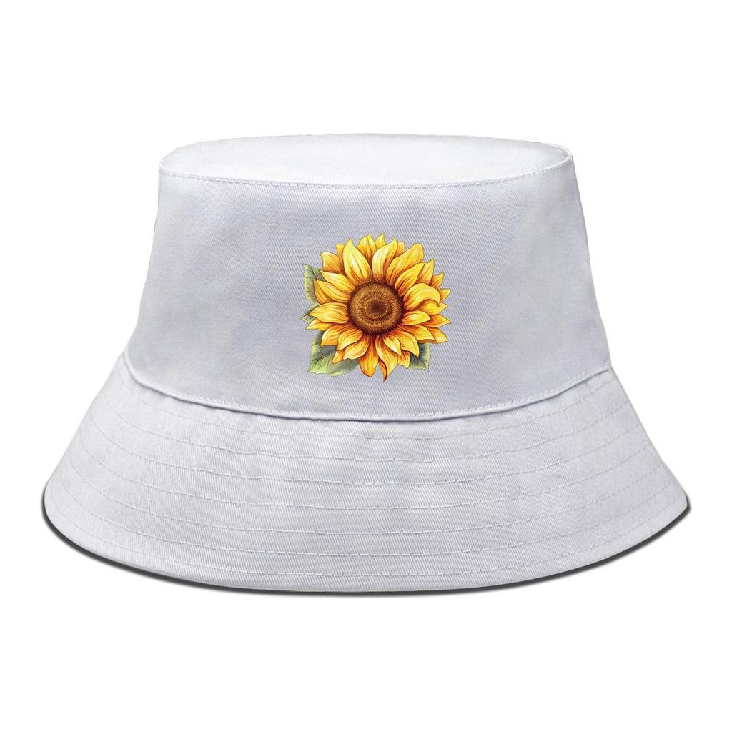 Sunflower Print Bucket Hat , Flower Fisherman Hat Trendy Simple Sun Protection Fishing Cap