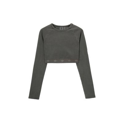 Womens Ribbed Long Sleeve Crop Top Black Women Streetwear JD0014