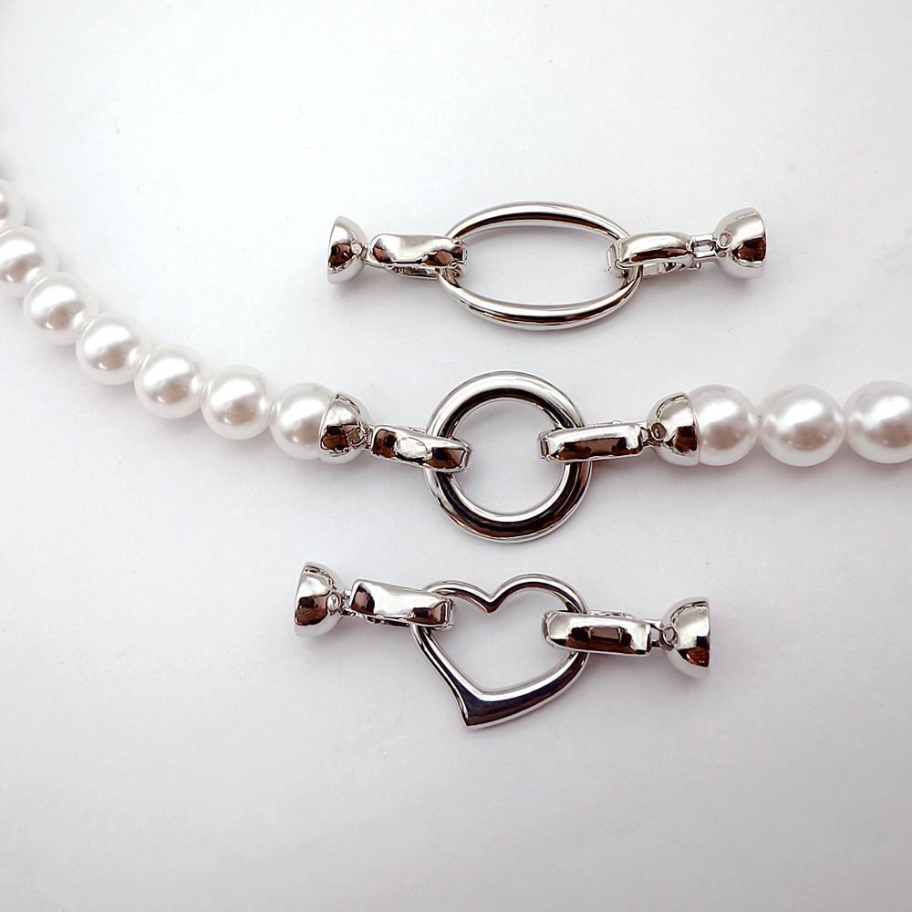 High Polish Stainless Steel Round Heart Double Clasp for Sweater Chain - Colorfast Pearl Connector