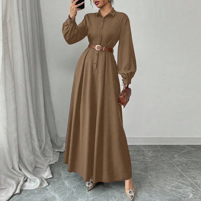 

ZANZEA Женское элегантное повседневное платье-макси с отложным воротником и длинными рукавами XL