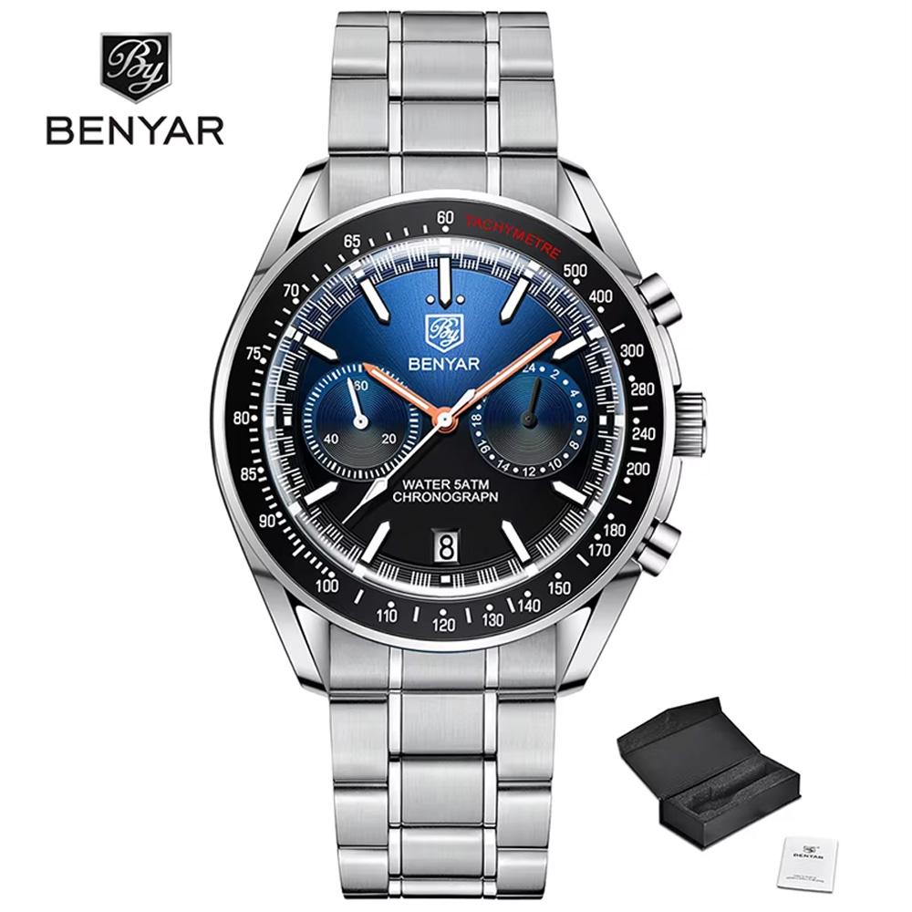 BENYAR New Moon Luxury Quartz Chronograph Men Watches Sports Waterproof Automatic Watch For Men Luminous Clock Reloj Hombre