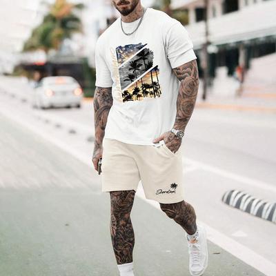 New Men's 3d Print Fashion Short-Sleeved Shorts Set Leisure Summer T-Shirt And Drawstring Shorts 2-Piece Sportswear Set
