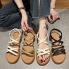 Upgraded New Roman Sandals Women's Flat-soled Elastic Band Soft-soled Summer Women's Cross-strapped Sandals