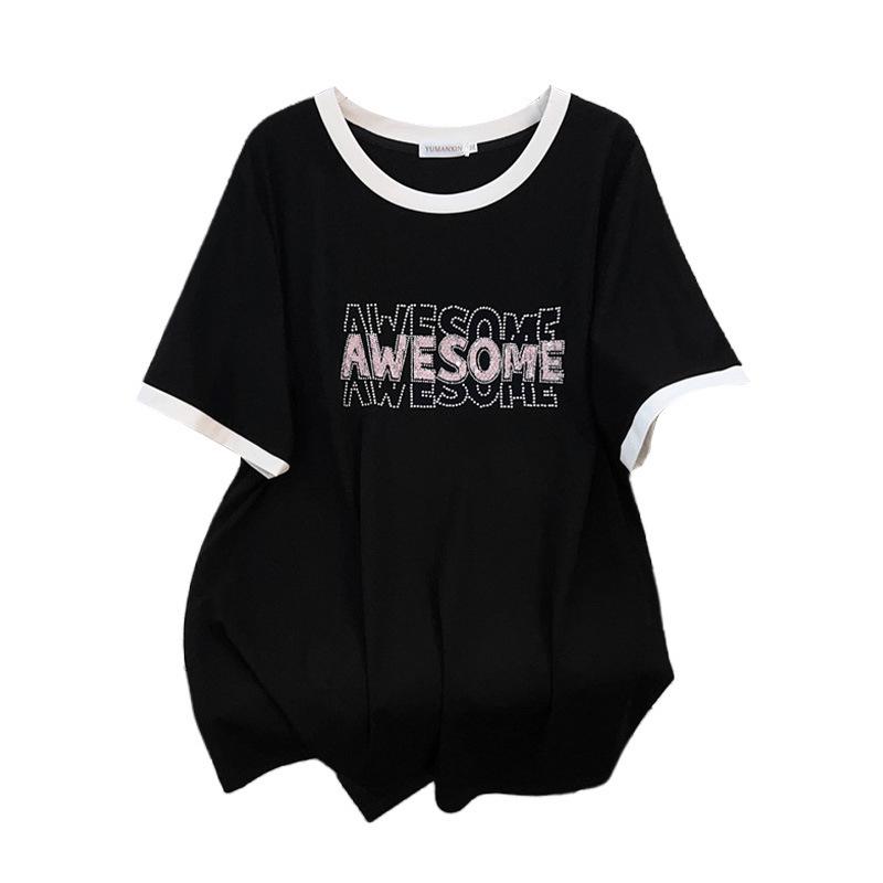 Übergröße Mid-Length Locker geschnittenes Kurzarm-T-Shirt für Damen (Rundhals) 200/300/350 Jin - Modell 665.