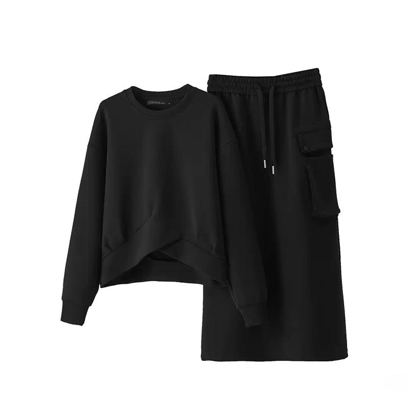 

ZANZEA Женская блузка с длинным рукавом и юбки Повседневный комплект из двух частей 3XL чёрный