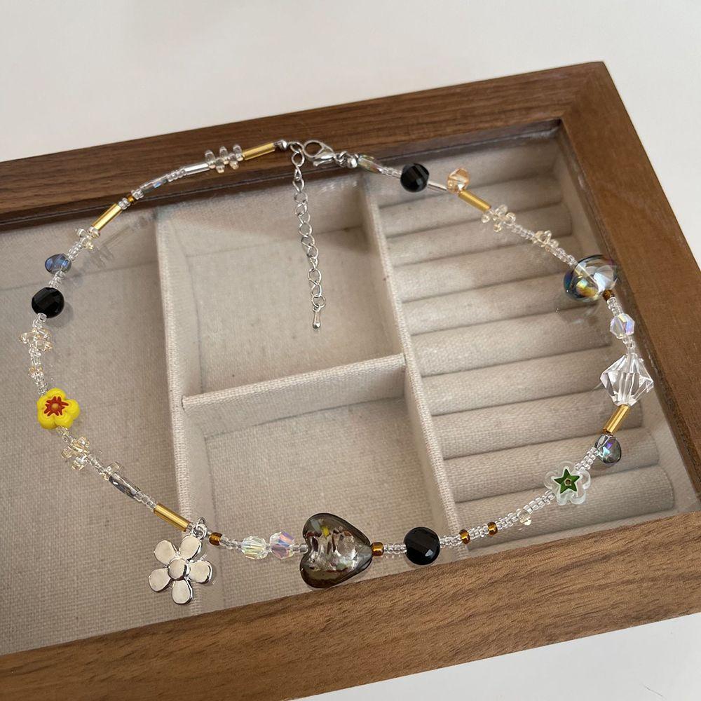 Girl Bead Love Heart Flower Necklace Korean Style Necklace Women Clavicle Chain Fashion Jewelry