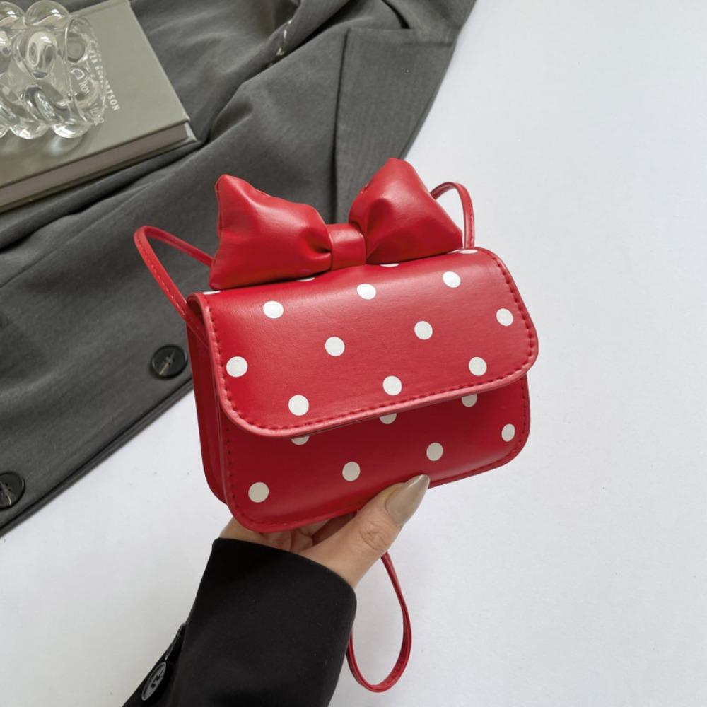 Fashion Versatile Women Mini Shoulder Bag PU Leather Polka Dot Print Underarm Bag Bow Design Crossbody Bag