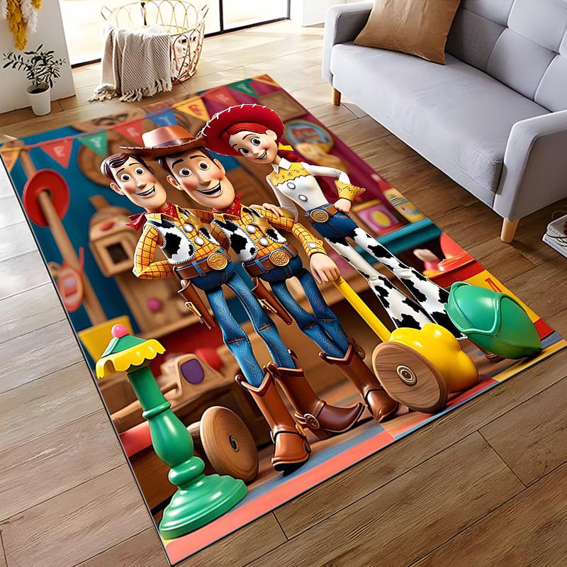 Flannel Rug Toy Story Woody and Jessie Western Group in Colorful Playroom Movie Art Decor