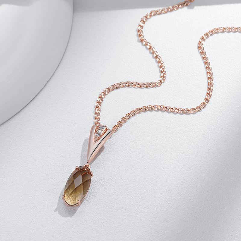 Round Light Brown Natural Zircon Pendant Necklace For Women Simple Rose Gold Color High Quality Daily Jewelry