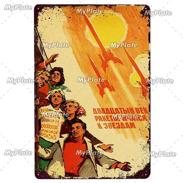 Vintage Russian Metal Sign Plaque Tin Sign CCCP Plate Wall Decor For Bar Club Man Cave The Space Race Poster