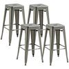 Set of 4 Industrial Stackable Bar Stools Seat Height 76 Cm Silver Metal