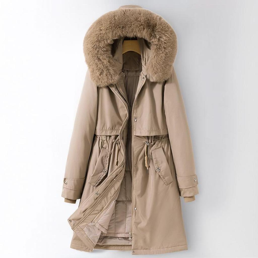 Autumn and Winter Women's Solid Color Hooded Waist Mid-length Detachable Liner Thickened Women's Jacket 5 Colors