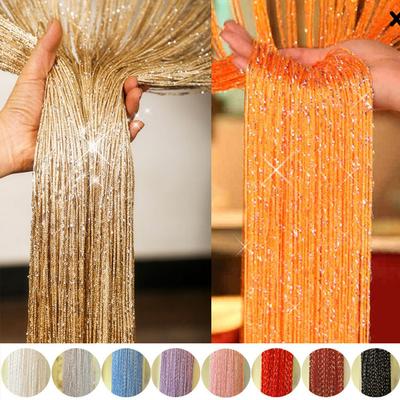 2026 3x3 M String Curtain Shiny Tassel Line Curtains Window Door Divider Drape Living Room Decor Valance