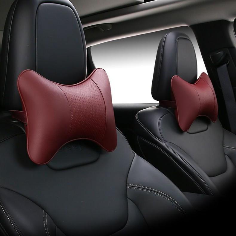 Premium Full Leather Car Headrest and Neck Support Pillow
