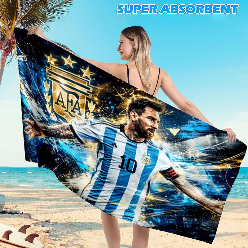 1PC Argentina Football Star Messi Beach Towel, Microfiber Beach Towel, Perfect For Pool, Beach, Travel, Home Decor Beach Party Fan gifts
