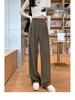 2025 Damen High-Waist Klettverschluss Weitbein-Hose: Frühlings-/Herbst-Casual-Drapierung Bodenlange Hose
