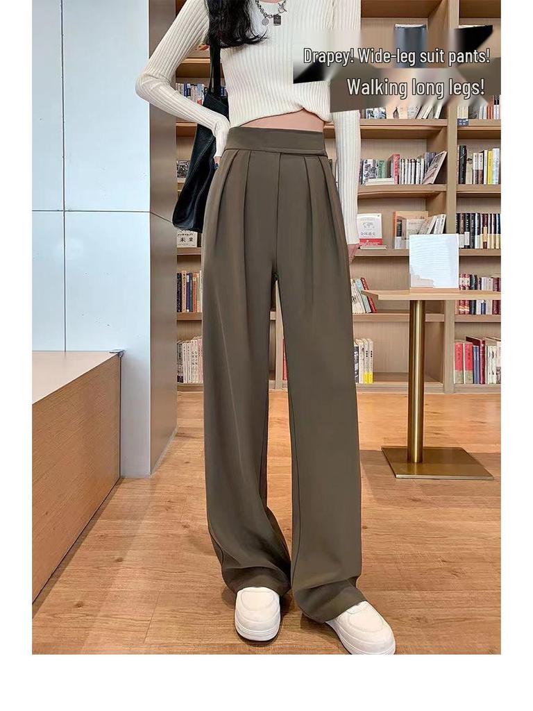 2025 Damen High-Waist Klettverschluss Weitbein-Hose: Frühlings-/Herbst-Casual-Drapierung Bodenlange Hose