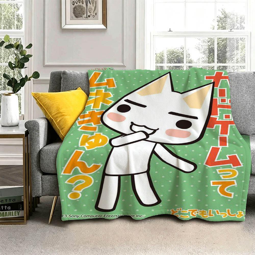 Cartoon Kawaii I-Inoue Cute Cat T-ToroS Flannel Blanket Soft Throw Blanket Art For Home Decor Bedroom Bed Sofa Picnic Fans Gift