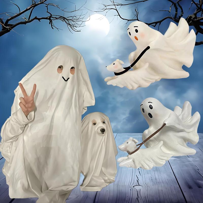 Ghost Walking Dog Statue, Cute Ghost Resin Figurine, Halloween Decorations For Party, Home, Bedroom, Shelf, Table Centerpiece