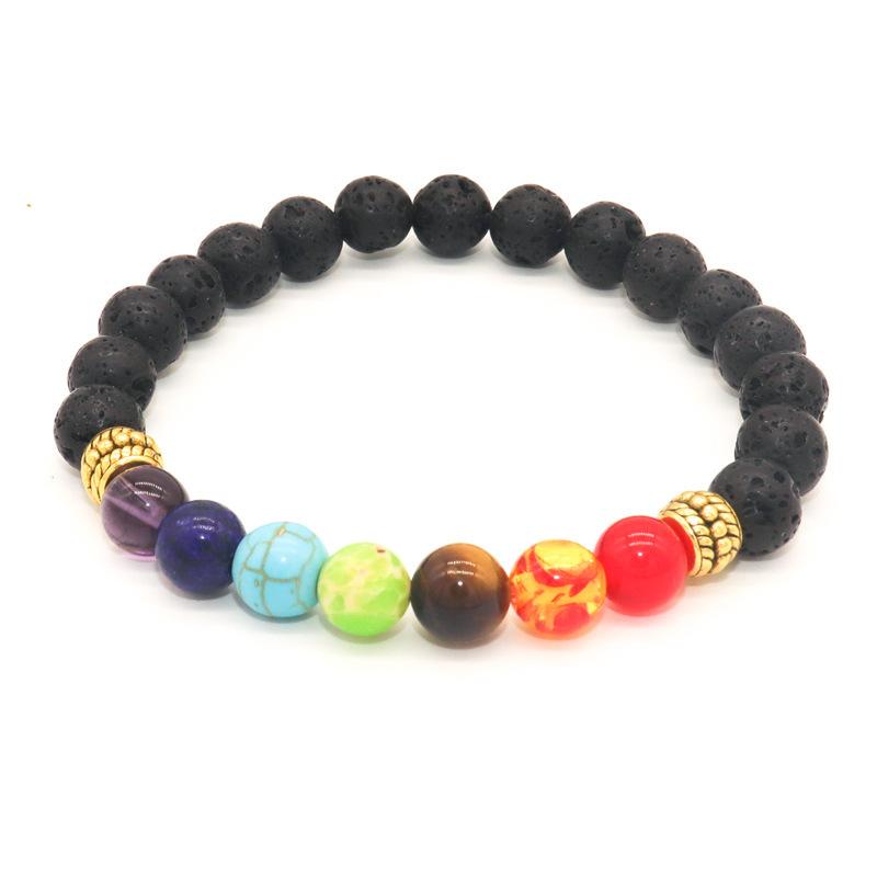 Volcanic stone colorful bracelet 8mm volcanic stone chalcedony beaded elastic rope bracelet natural volcanic stone colorful bracelet