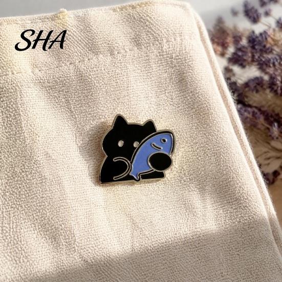 Enamel Kitten Brooch Holding Fish Cartoon Cat Brooch, Alloy Badge Pin, Metal Clothes Animal Clothing Accessories for Backpacks Hats Scarves Jackets