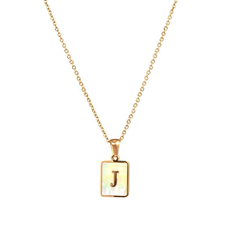 E.B.belle Minimalist Mother of Pearl Shell Stainless Steel Tarnish Free Initial Necklace Gold Plated Letter Necklace for Women