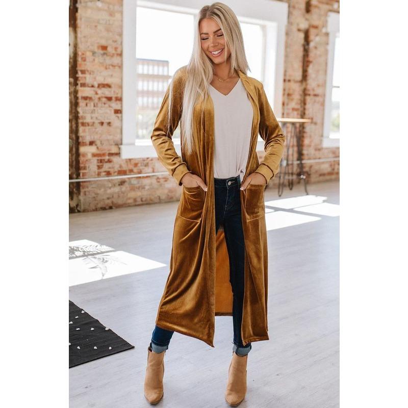 Long Velvet Cardigan Buttonless Coats Solid Loose Long Sleeved Shawl Jacket for Women